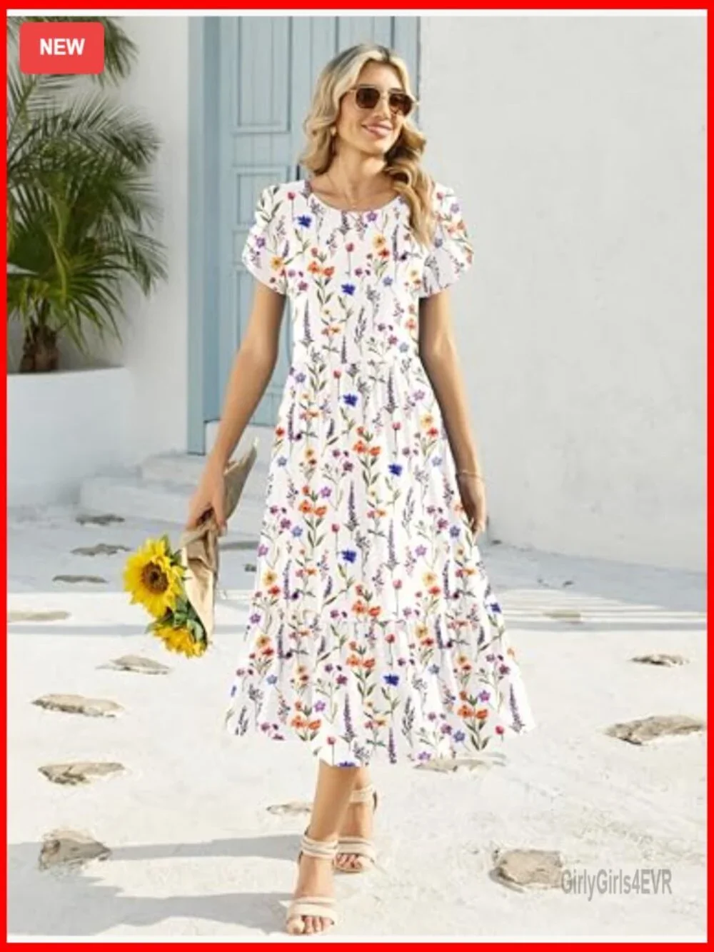 Women's Casual Midi A-Line Short Sleeve T-Shirt Dress with Pockets
